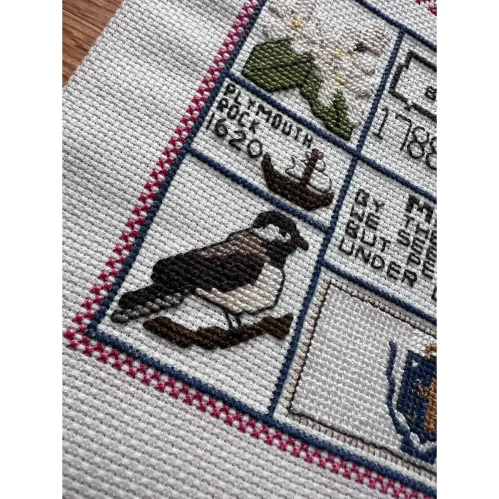 Vintage Massachusetts Cross Stitch Sampler | Bay State Needlework, 1986